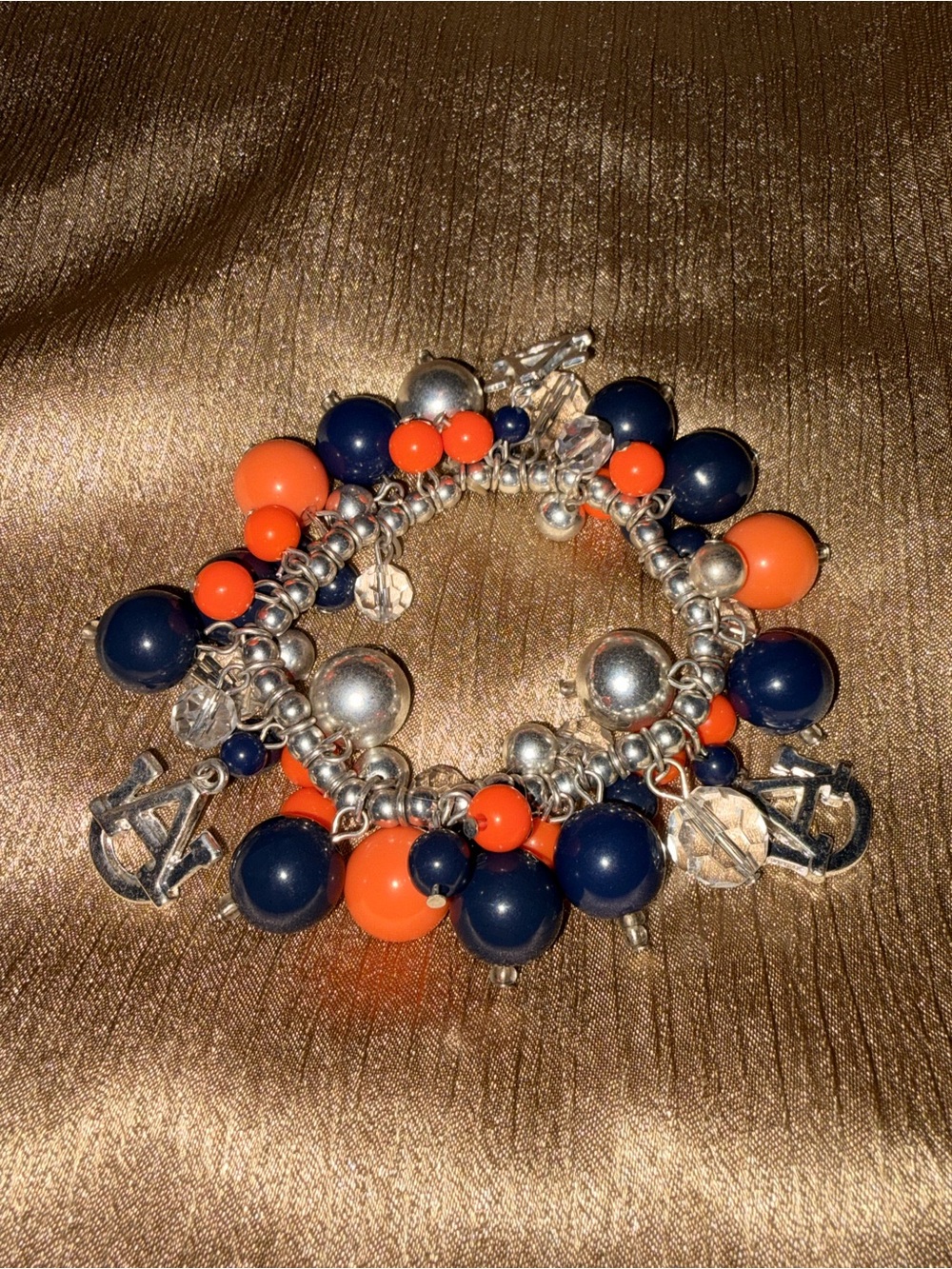 Auburn Navy and Orange Beaded Charm Bracelet
